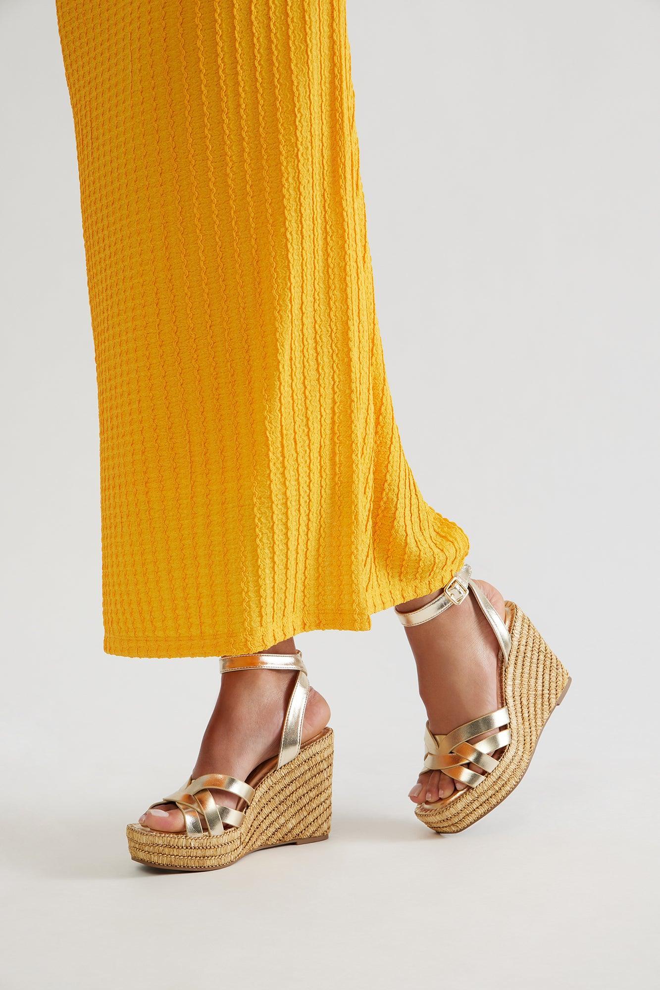 Lottie Raffia Ankle Strap Platform Wedges - Gold Product Image