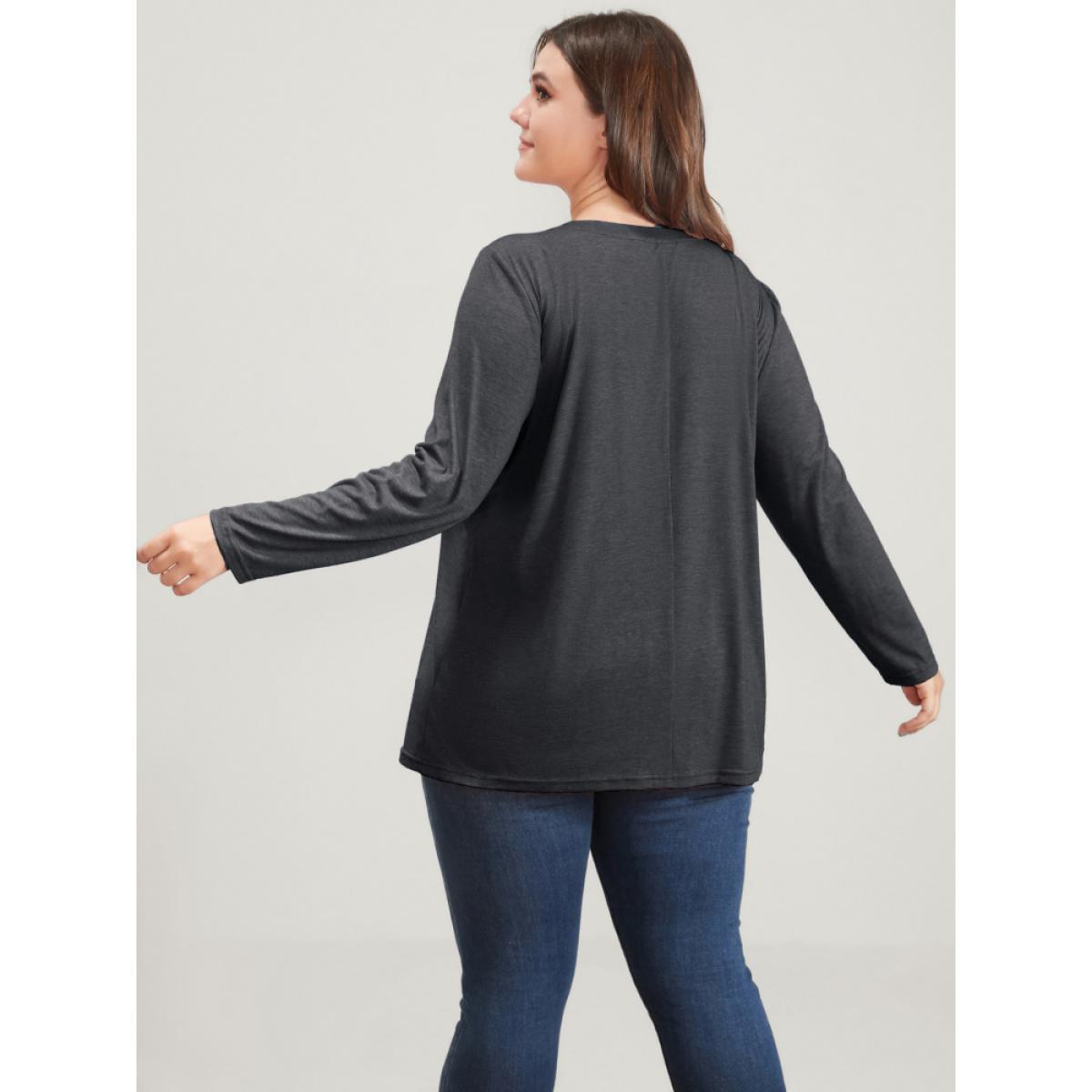 Plus Size Pumpkin Print Long Tee DarkGray Women Casual Printed Graphic-Halloween Round Neck Dailywear T-shirts BloomChic 18-20/2X Product Image