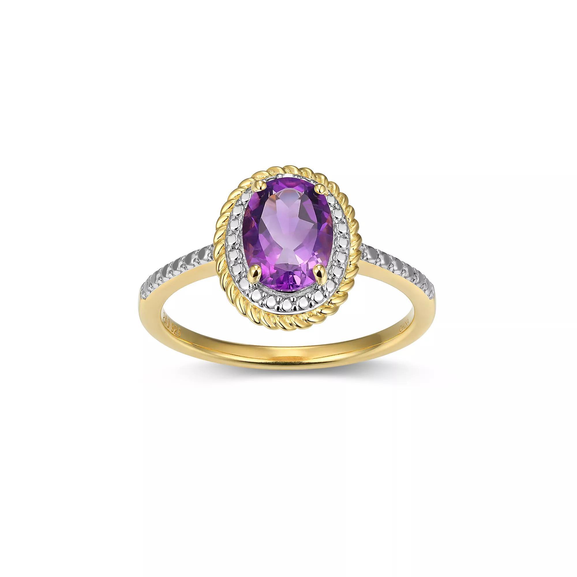 18k Gold Over Silver Gemstone & Diamond Accent Halo Ring, Women's, Size: 7, February Gen Purple Product Image