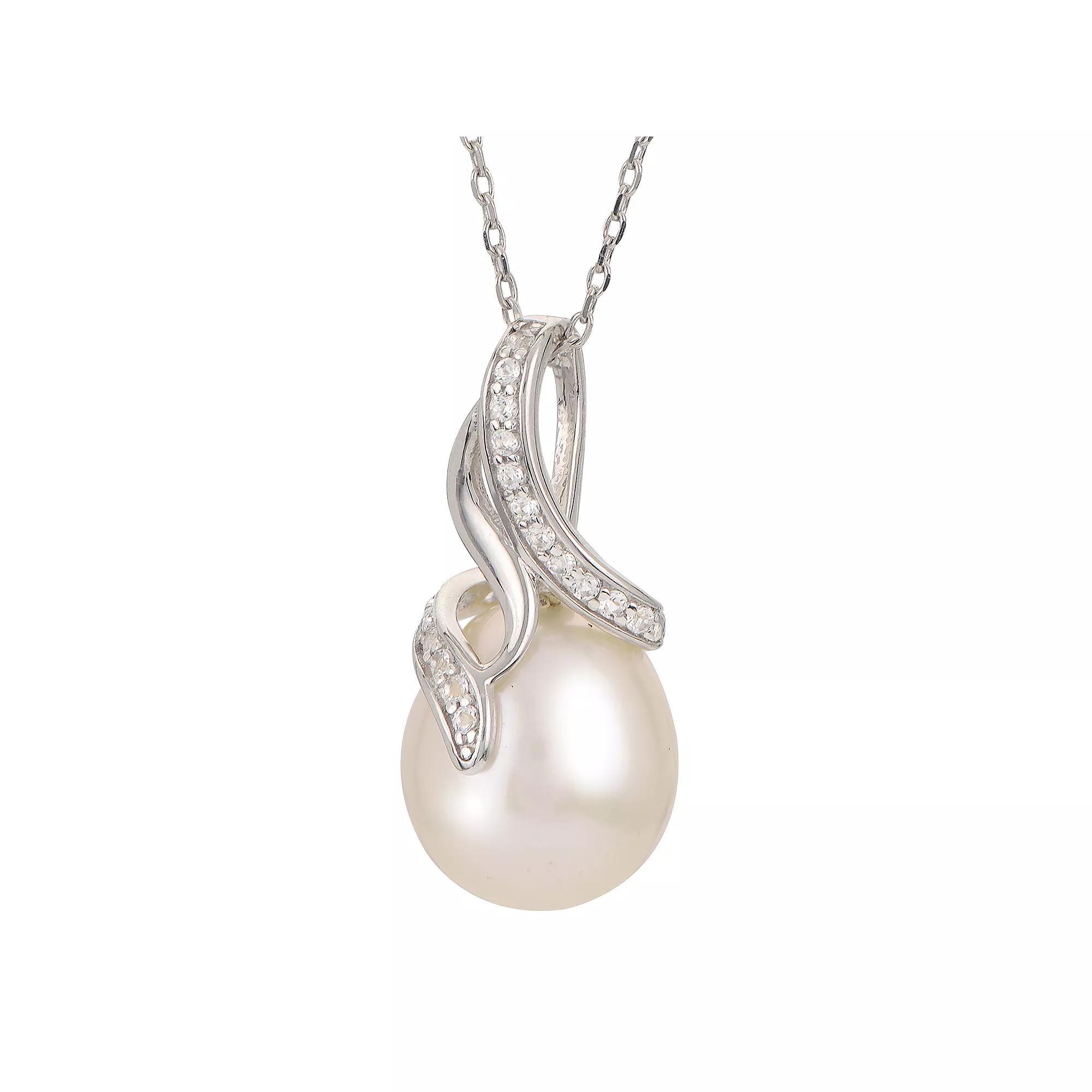 PearLustre by Imperial Sterling Silver Freshwater Cultured Pearl & White Topaz Pendant Necklace, Womens Product Image