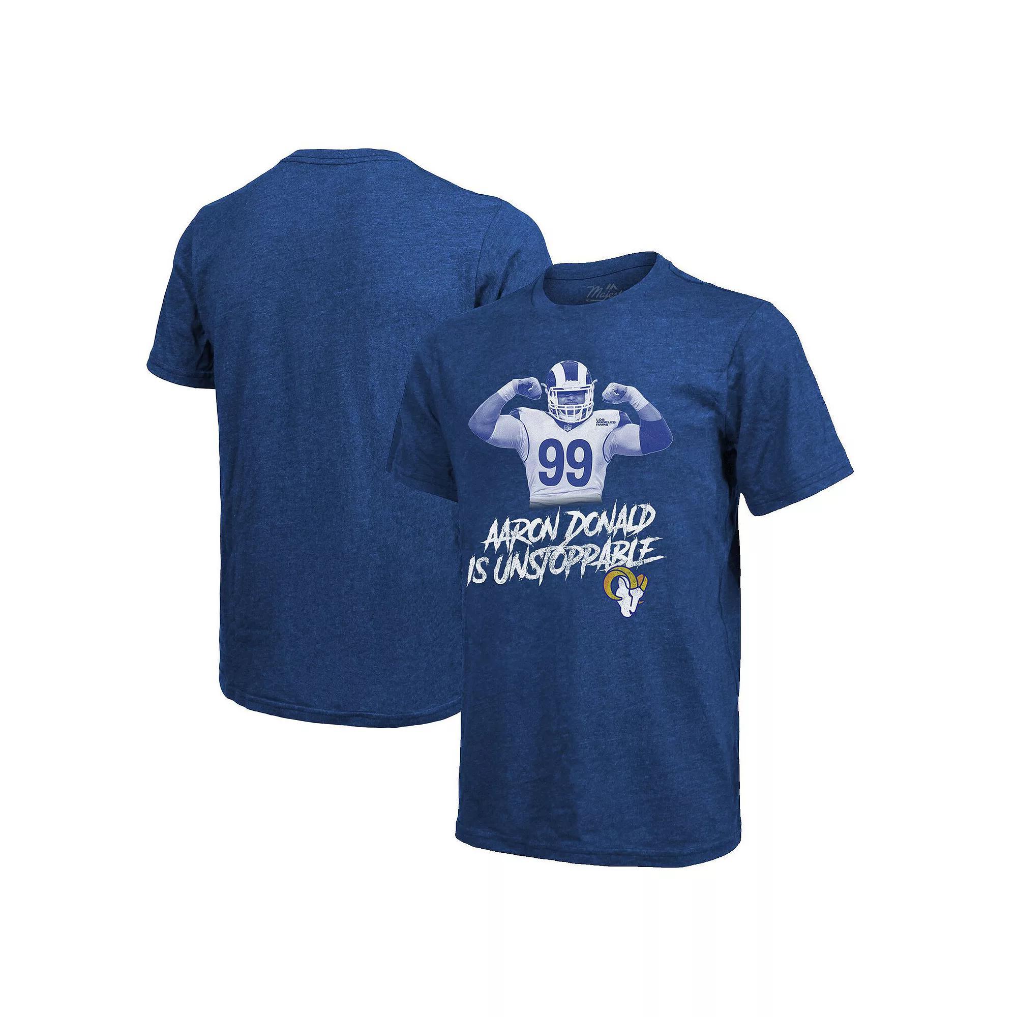 Men's Majestic Threads Aaron Donald Royal Los Angeles Rams Tri-Blend Player T-Shirt, Size: 2XL, Blue Product Image