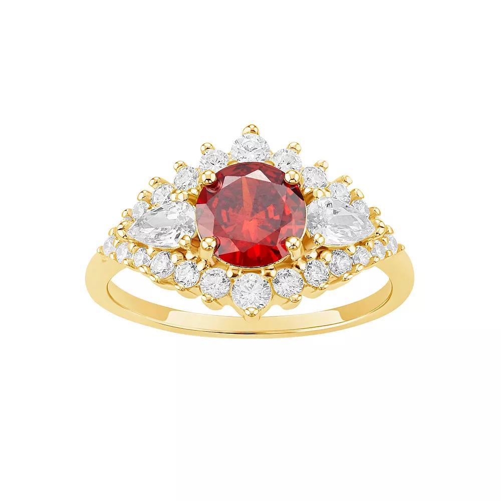 PRIMROSE Sterling Silver Cubic Zirconia Art Deco Ring, Women's, Size: 7, Yellow Gold Tone Red Product Image
