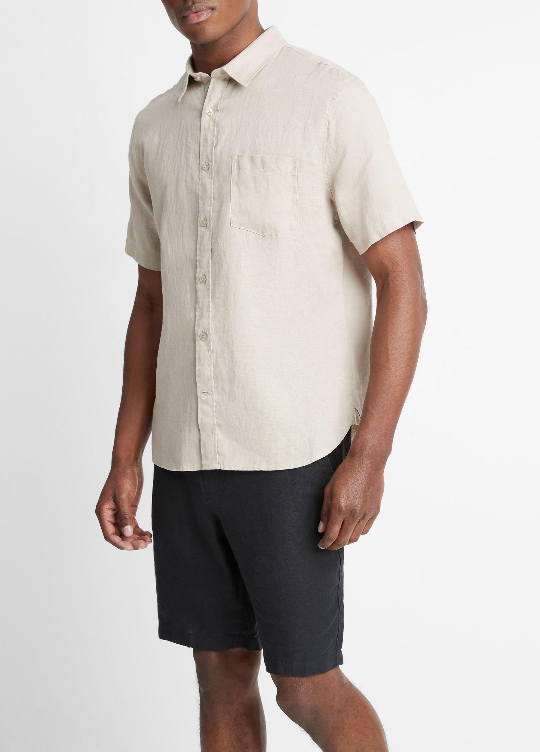 Mens Linen Short-Sleeve Shirt, Pumice Rock, Size XS Vince Product Image