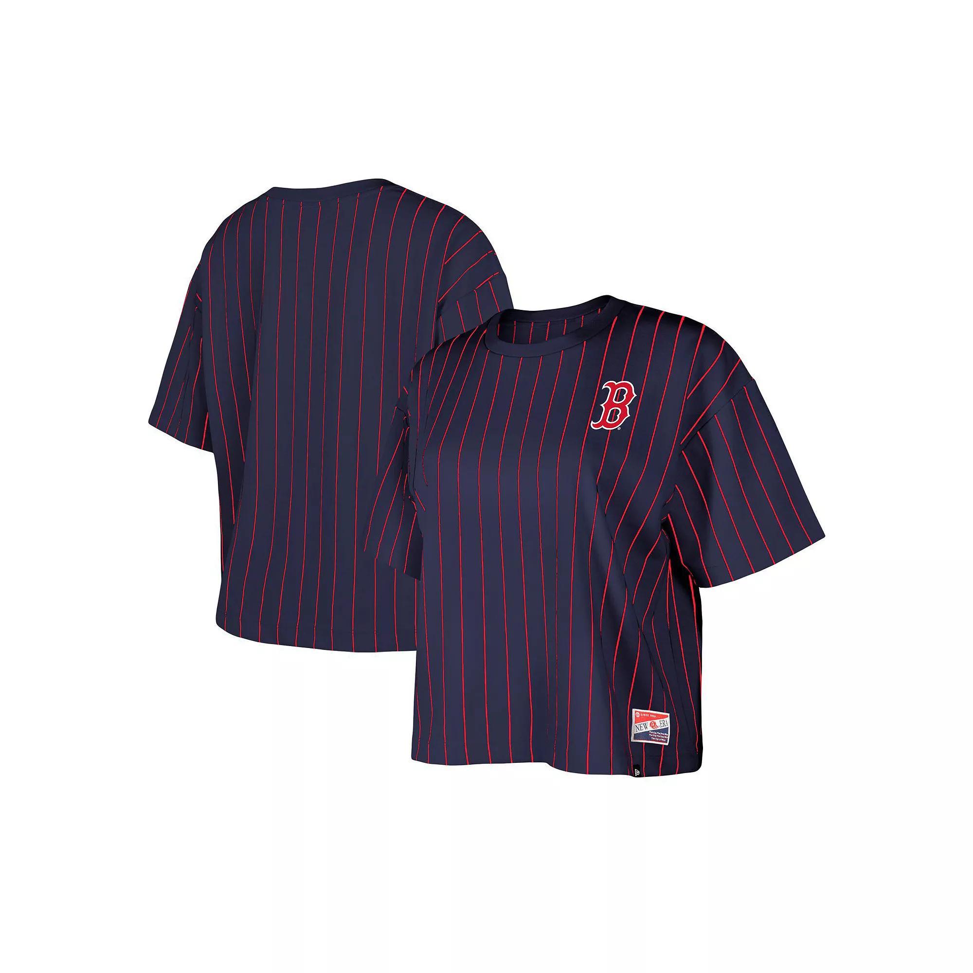 Women's New Era Navy Cleveland Guardians Boxy Pinstripe T-Shirt, Size: Small, Grd Blue Product Image