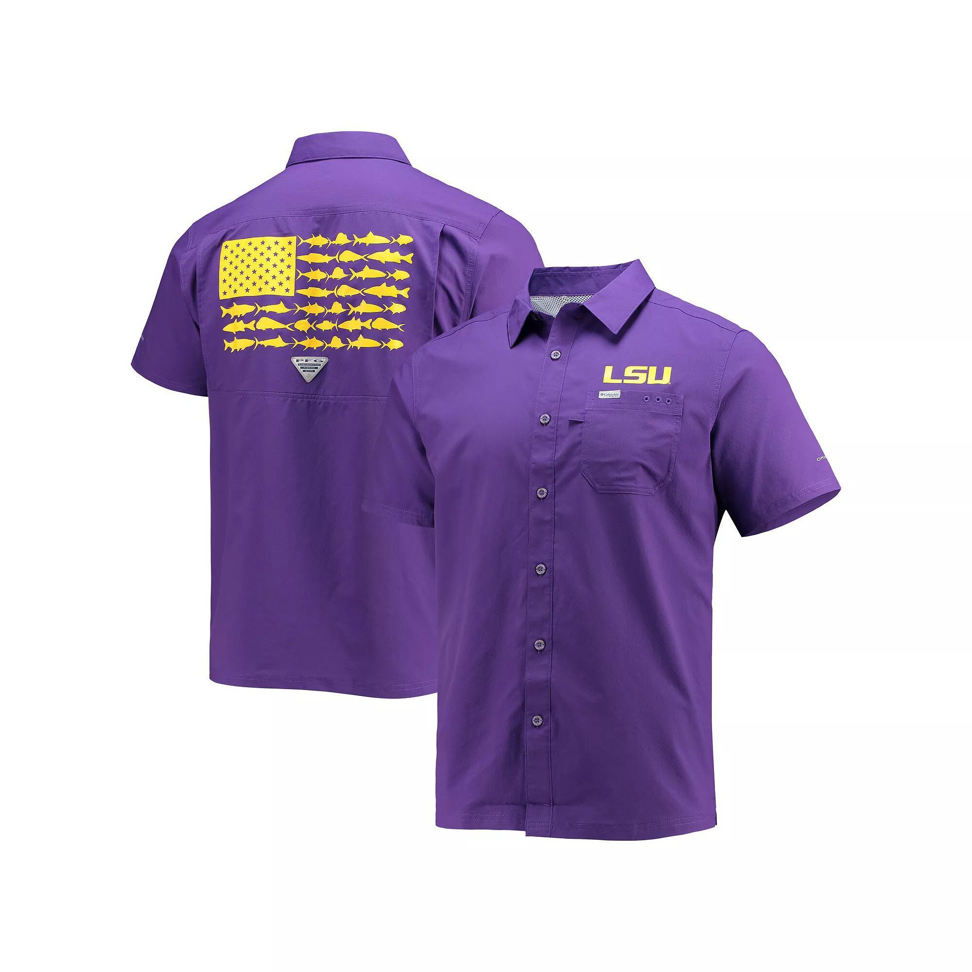 Columbia Mens Collegiate PFG Slack Tide Camp Shirt - LSU- Product Image