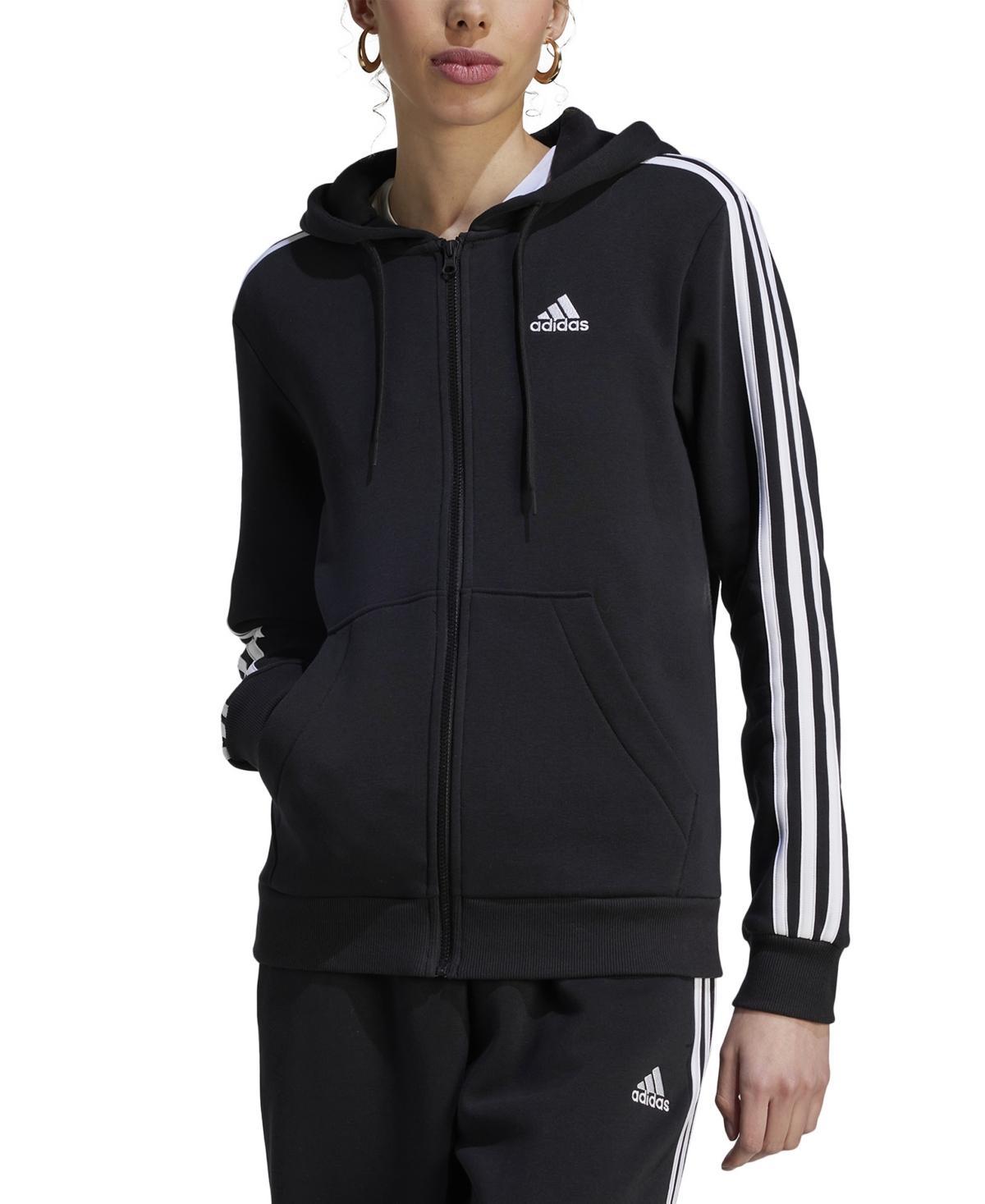 Women's adidas Essentials 3-Stripes Full-Zip Fleece Hoodie, Size: XS, Black White Product Image