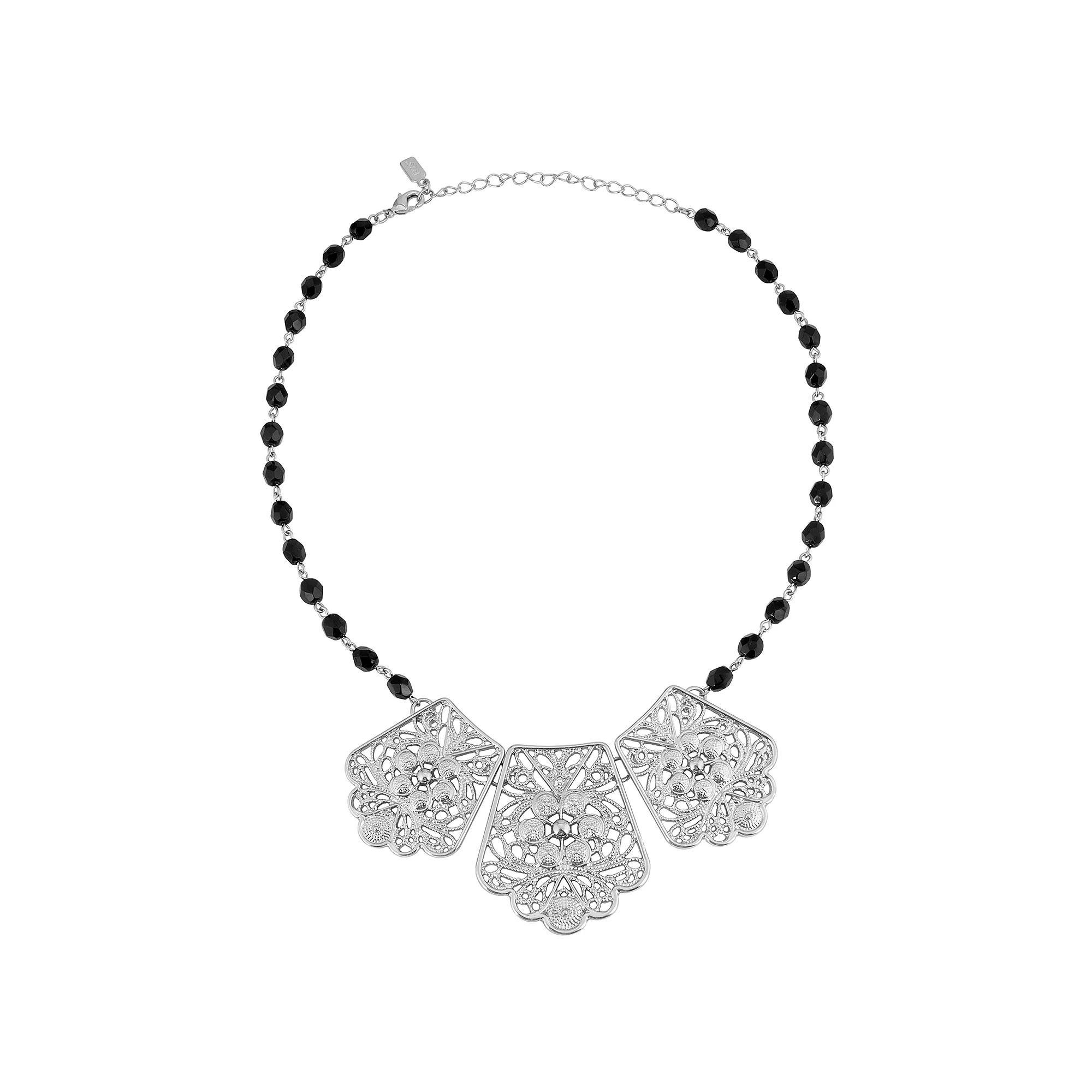 1928 Silver Tone Filigree Collar Necklace, Womens, Black Product Image