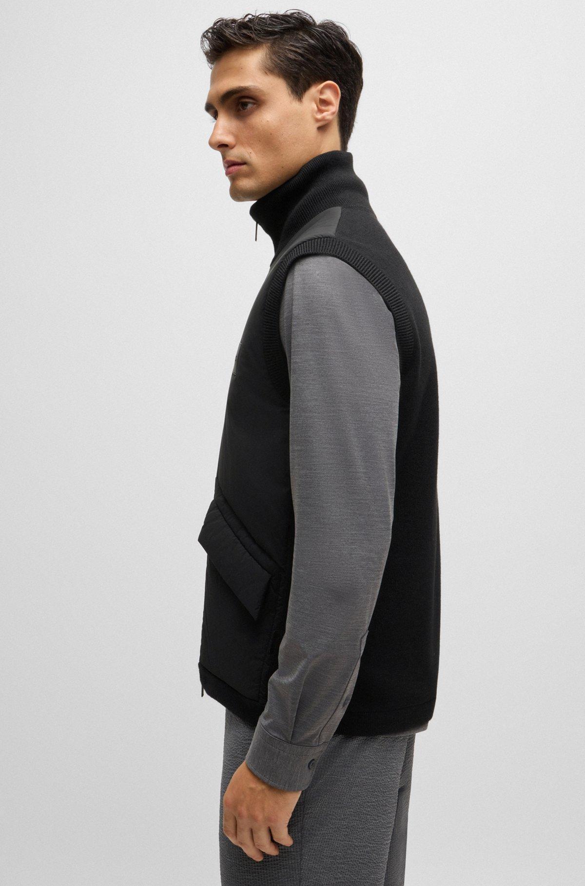 Padded mixed-material gilet with logo badge Product Image
