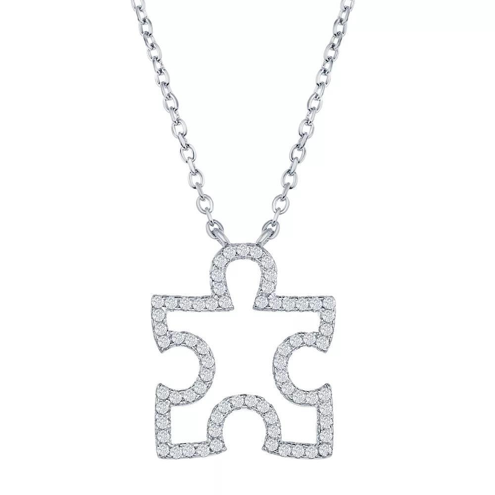 Cubic Zirconia Open Puzzle Piece Pendant Necklace, Womens Pink Tone Product Image