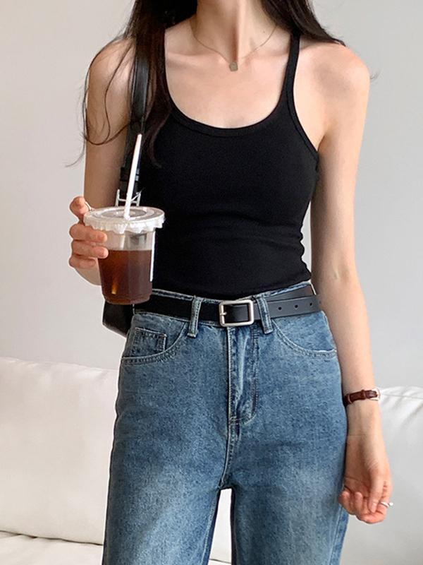 Plain High Elastic Slim Fit Cami Top Product Image