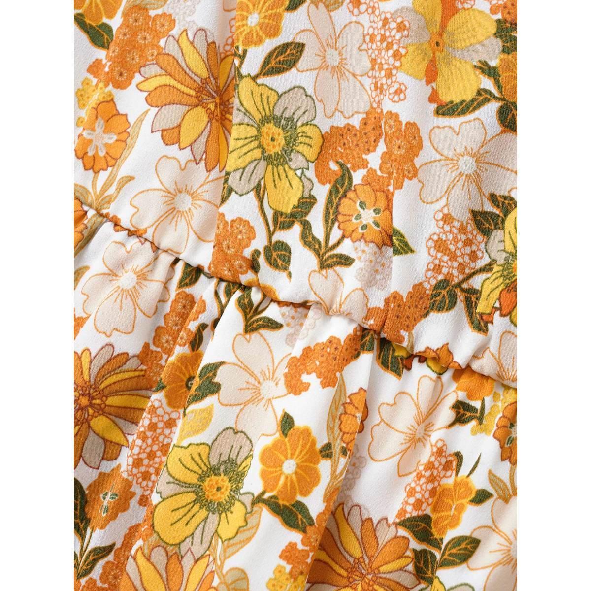 Plus Size Overlap Collar Floral Elastic Waist Midi Dress Multicolor Women Elegant Non Overlap Collar Short sleeve Curvy BloomChic 14-16/1X Product Image