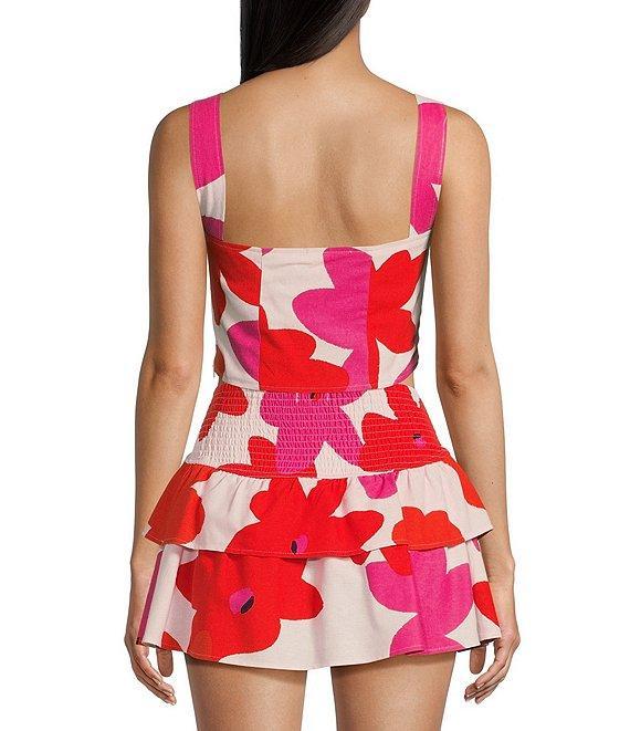 GB Floral Printed Linen Blend Coordinating Crop Top Product Image