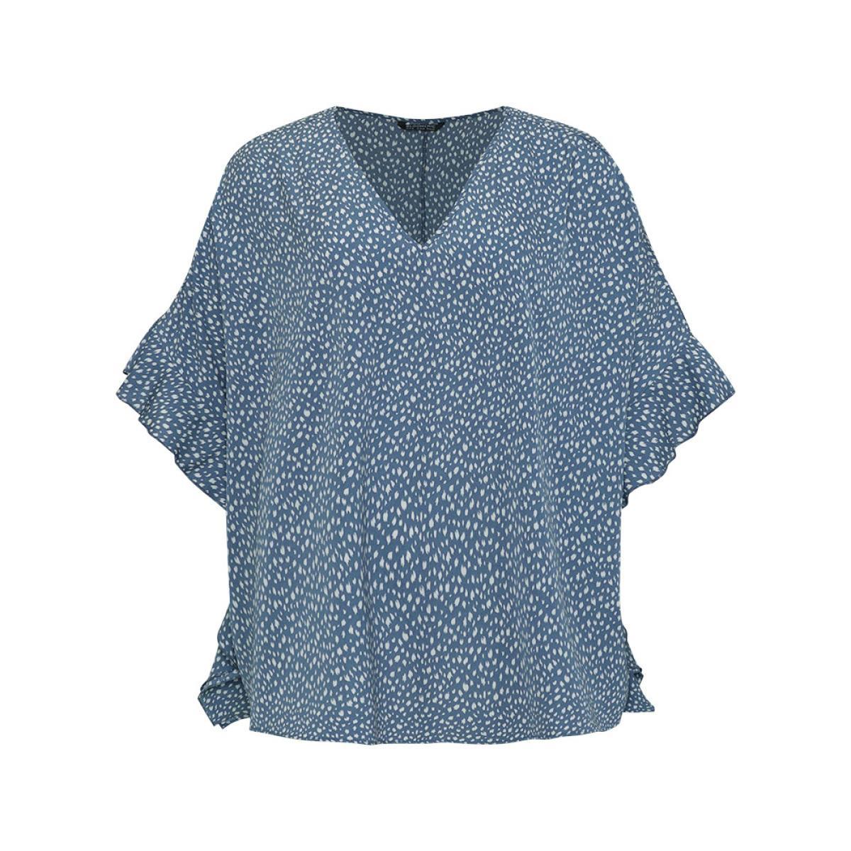 Plus Size Stone Leopard Print Ruffle Trim Asymmetrical Hem Batwing Sleeve Blouse Women Elegant Half Sleeve V-neck Dailywear Blouses BloomChic 30/6X Product Image
