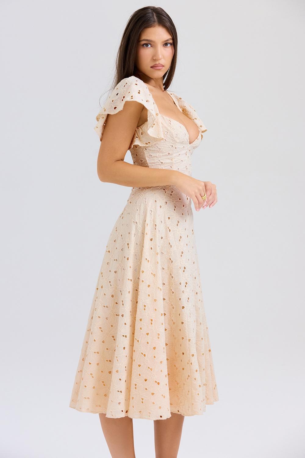 Amaya Cream Tea Broderie Anglais Midi Dress Product Image