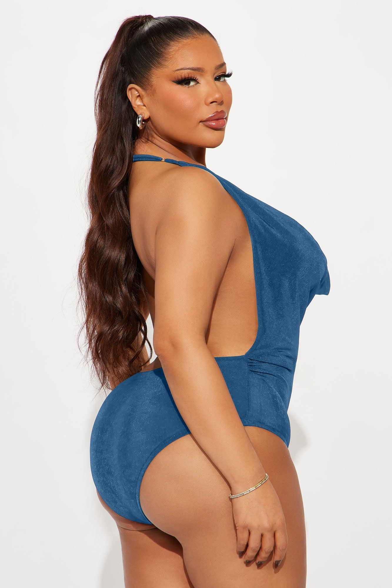 Tyra Ruched Halter Bodysuit - Blue Product Image