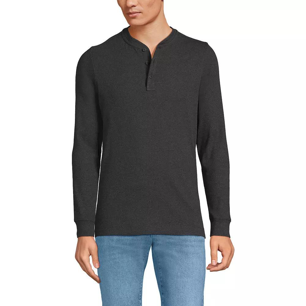 Men's Lands' End Long Sleeve Rib Henley, Size: Medium, Dark Grey Heather Product Image