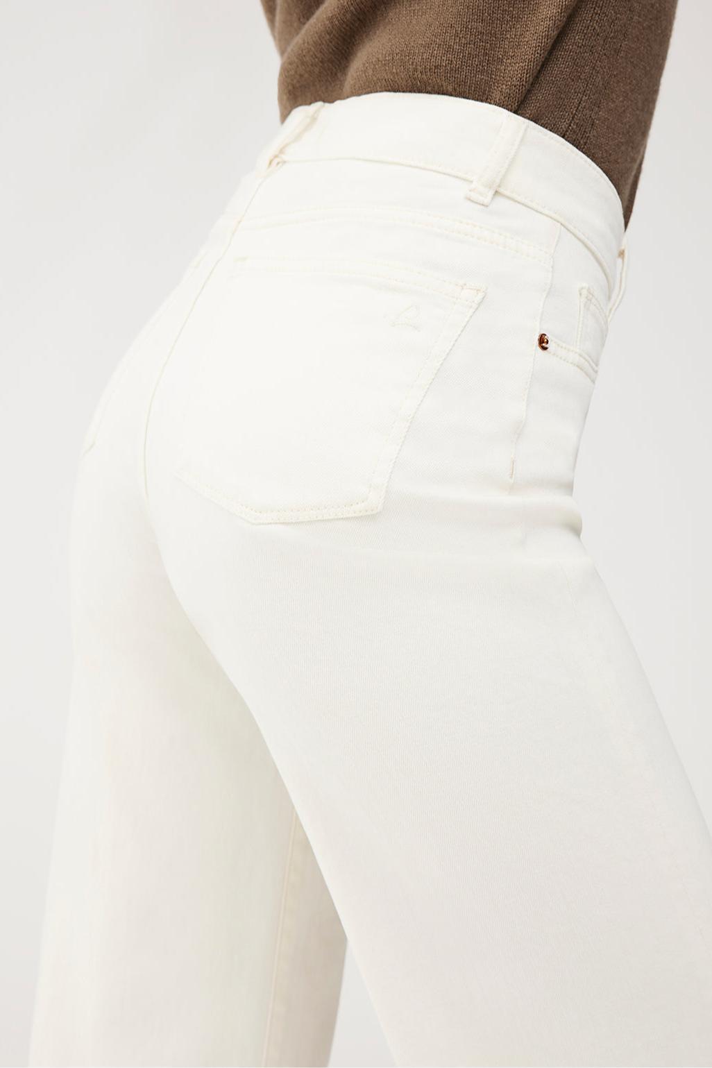 Hepburn Wide Leg High Rise Vintage Ankle Jeans - Eggshell Product Image