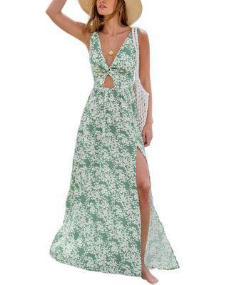 Cupshe Womens Ditsy Floral Cutout Maxi Beach Dress - Light Product Image
