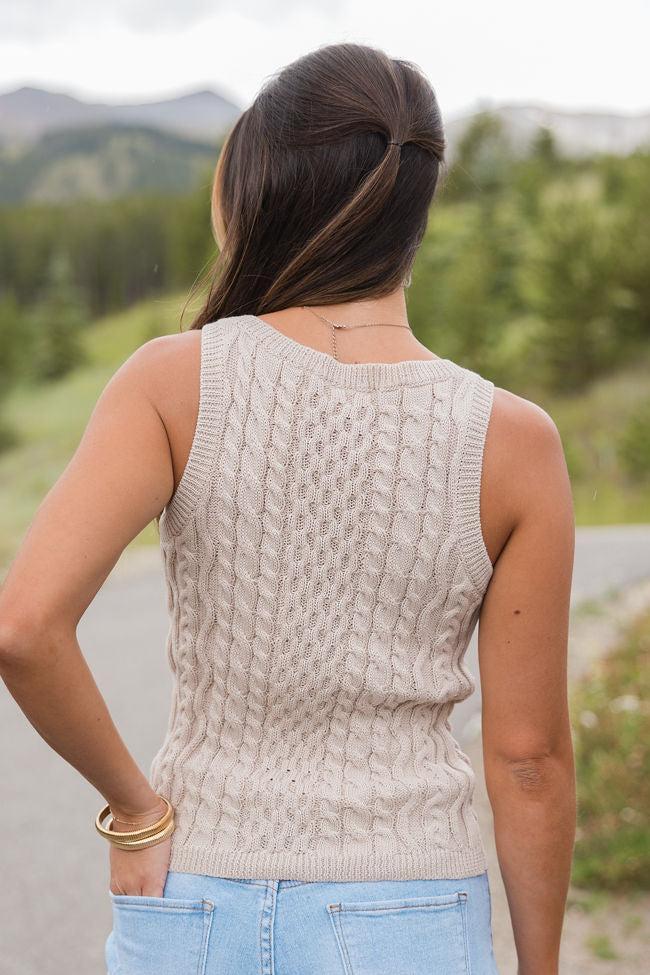 Humor Me Beige Cable Knit Sweater Tank FINAL SALE Product Image