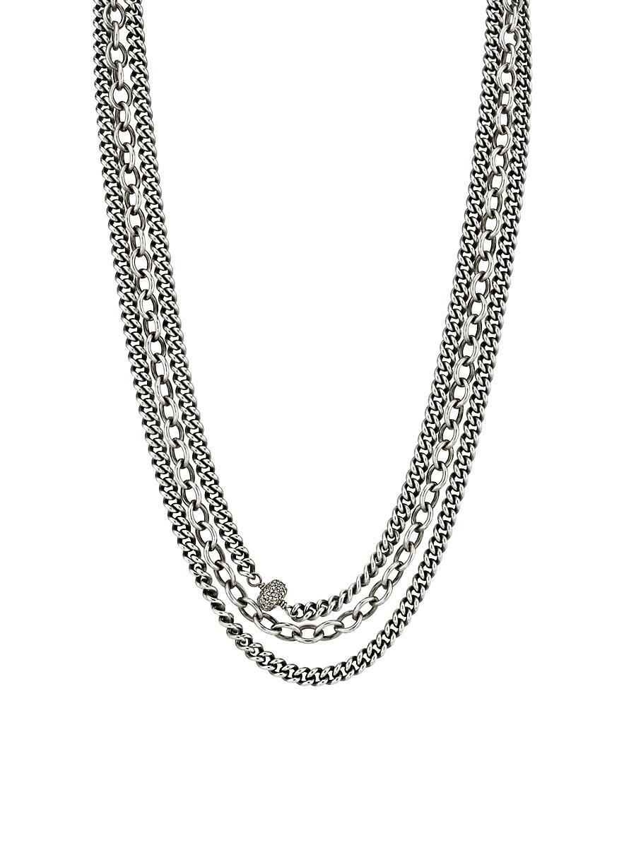 Womens Sterling Silver & 0.53 TCW Diamond Triple Chain Necklace Product Image