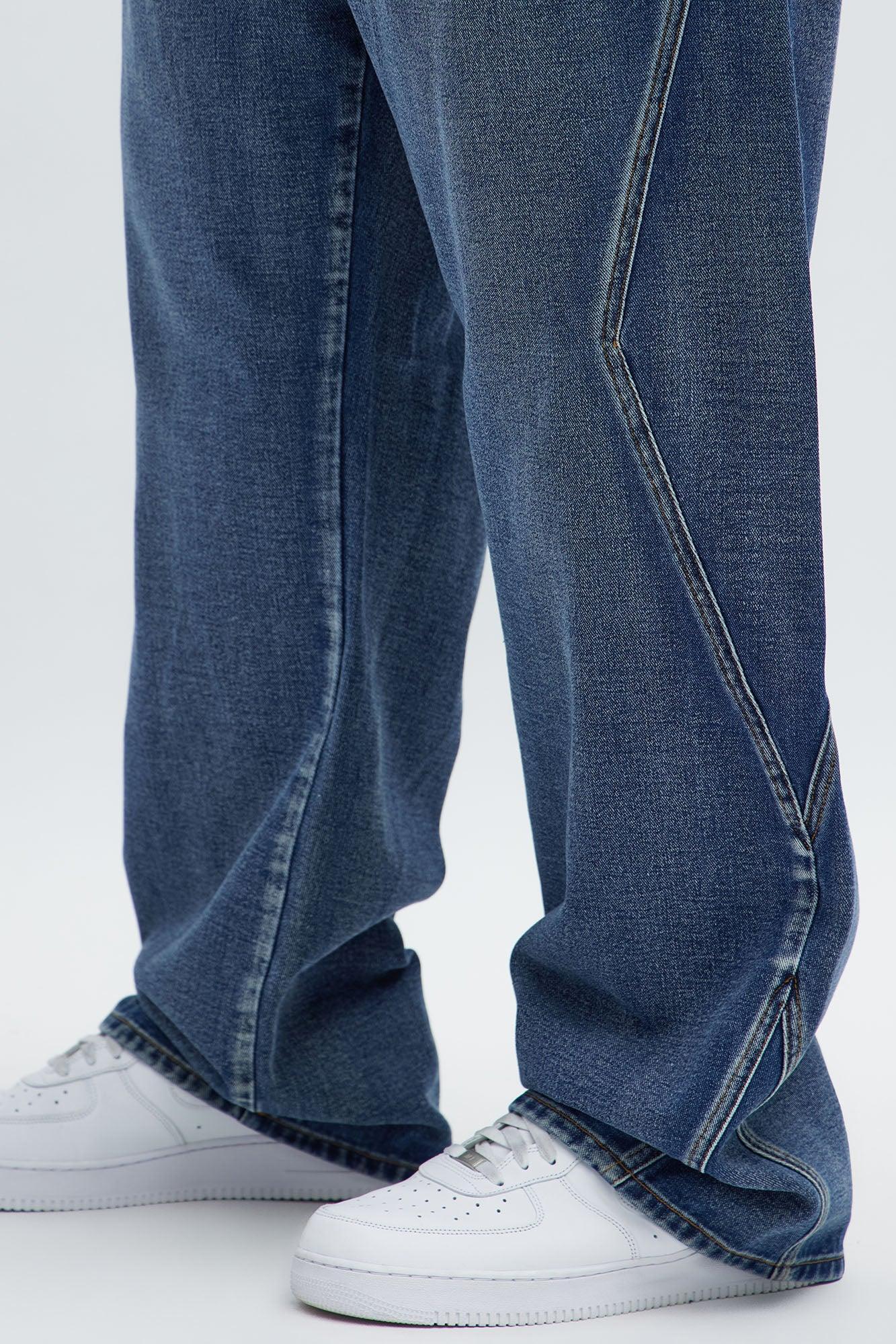 Baggy Faded Paneled Jeans - Medium Blue Wash Product Image