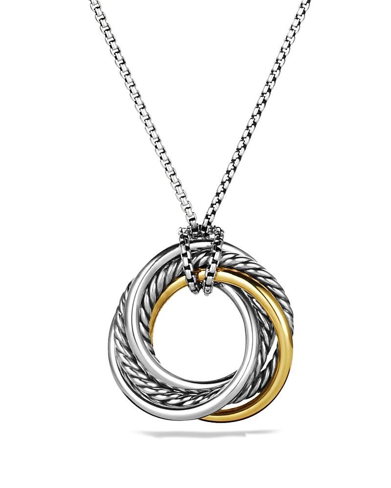 Womens Crossover Pendant Necklace in Sterling Silver with 14K Yellow Gold, 28mm Product Image