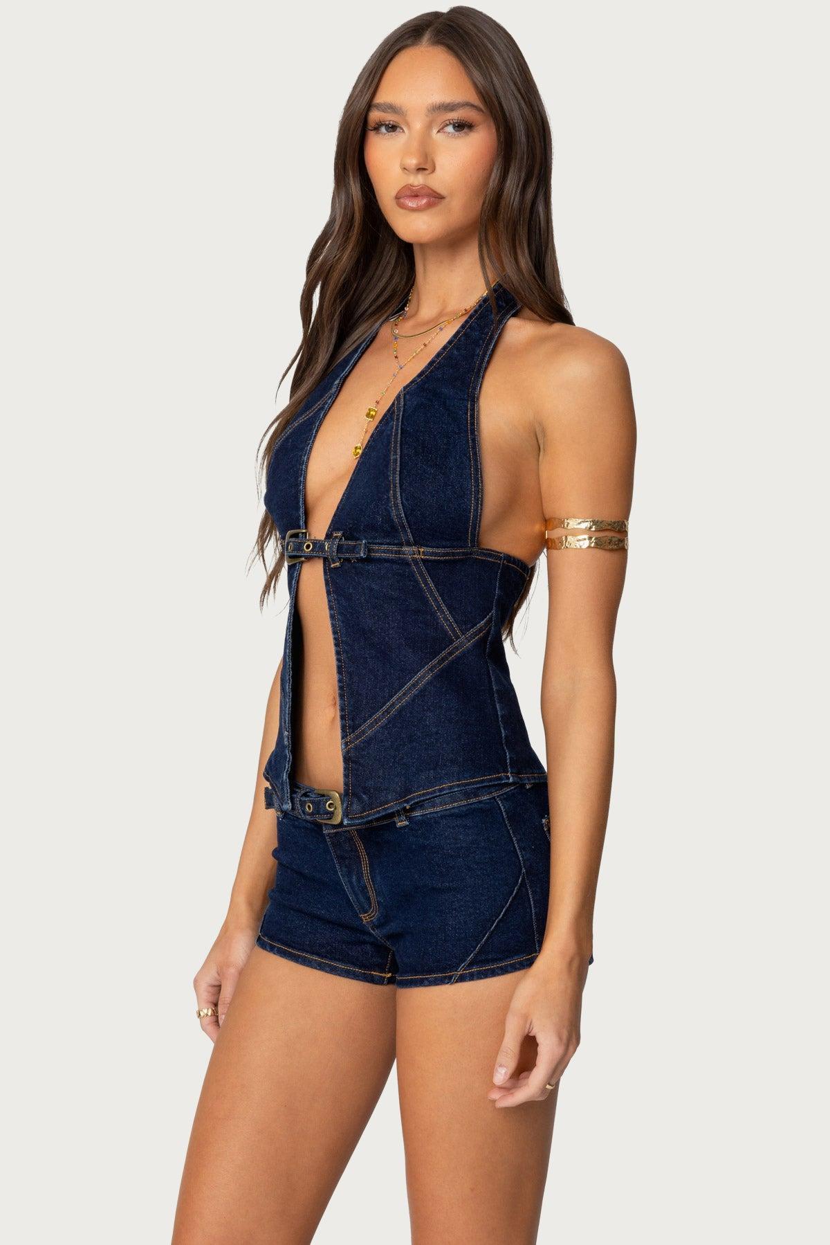 Ciel Low Rise Denim Micro Shorts Product Image