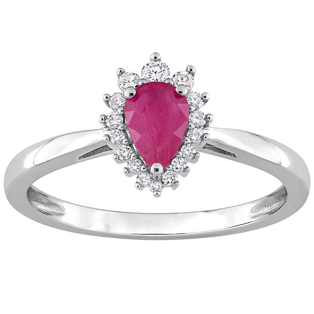 Stella Grace 14k White Gold Ruby & 1/8 Carat T.W. Diamond Halo Engagement Ring, Womens 14k Whgold Product Image