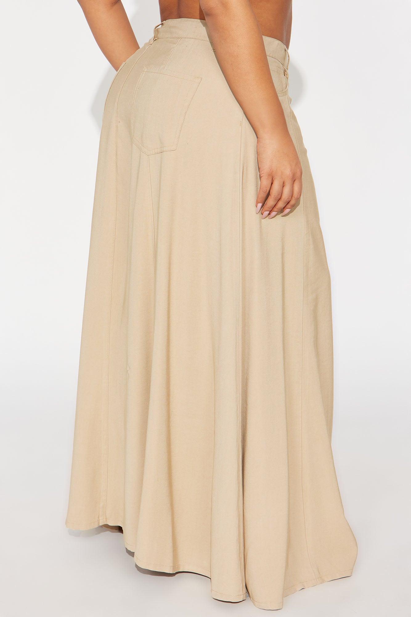 Harlow Maxi A Line Pleated Rayon Blend Skirt - Khaki Product Image