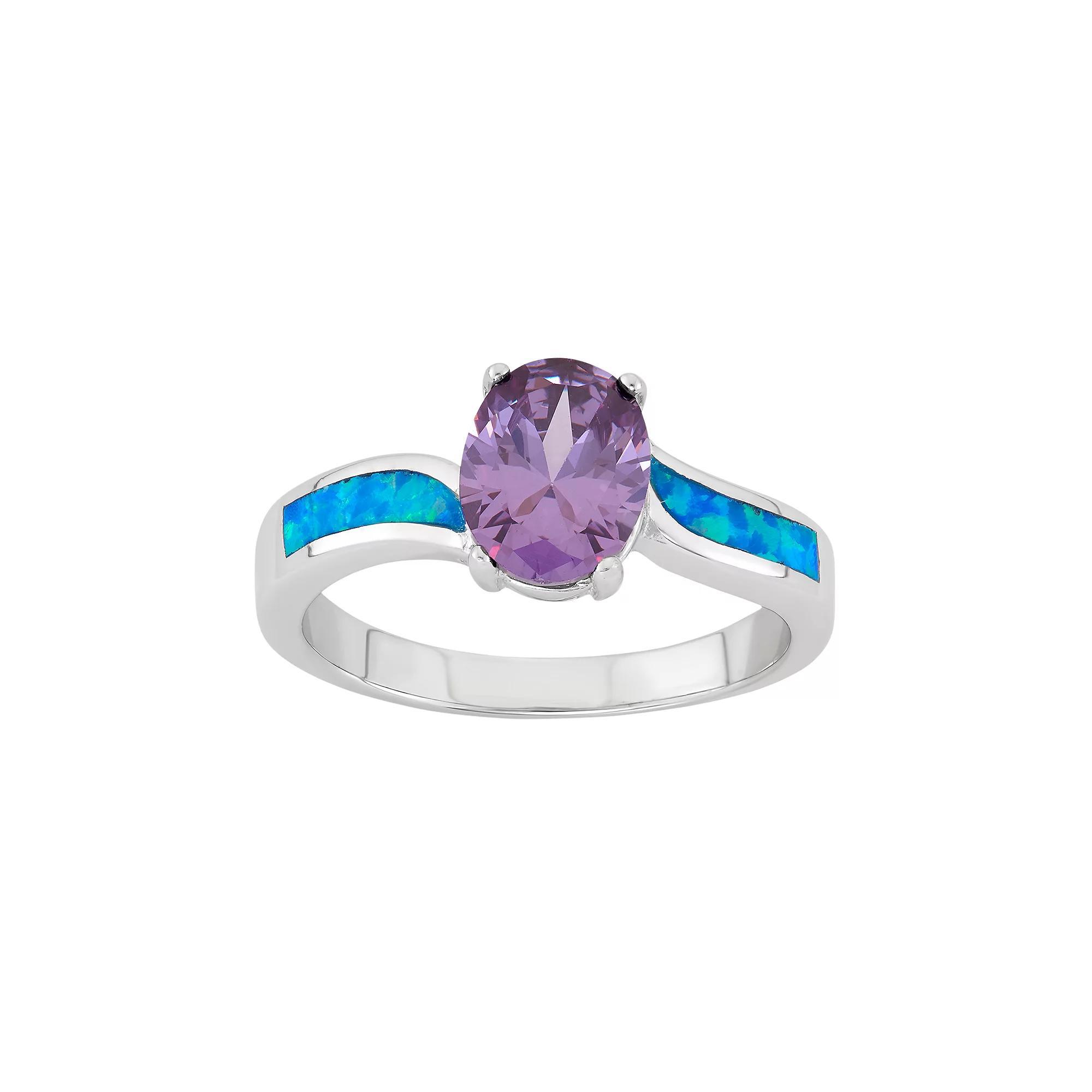 Cubic Zirconia & Lab-Created Blue Opal Sterling Silver Ring, Women's, Size: 8, Multicolor Product Image