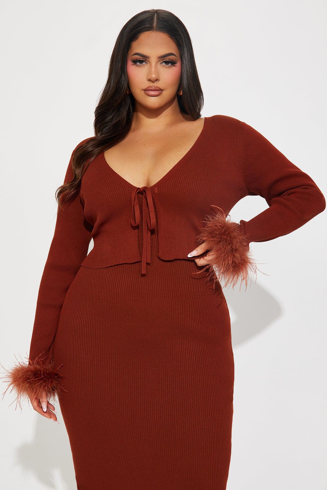 Dianne Sweater Midi Dress Set - Cognac Product Image