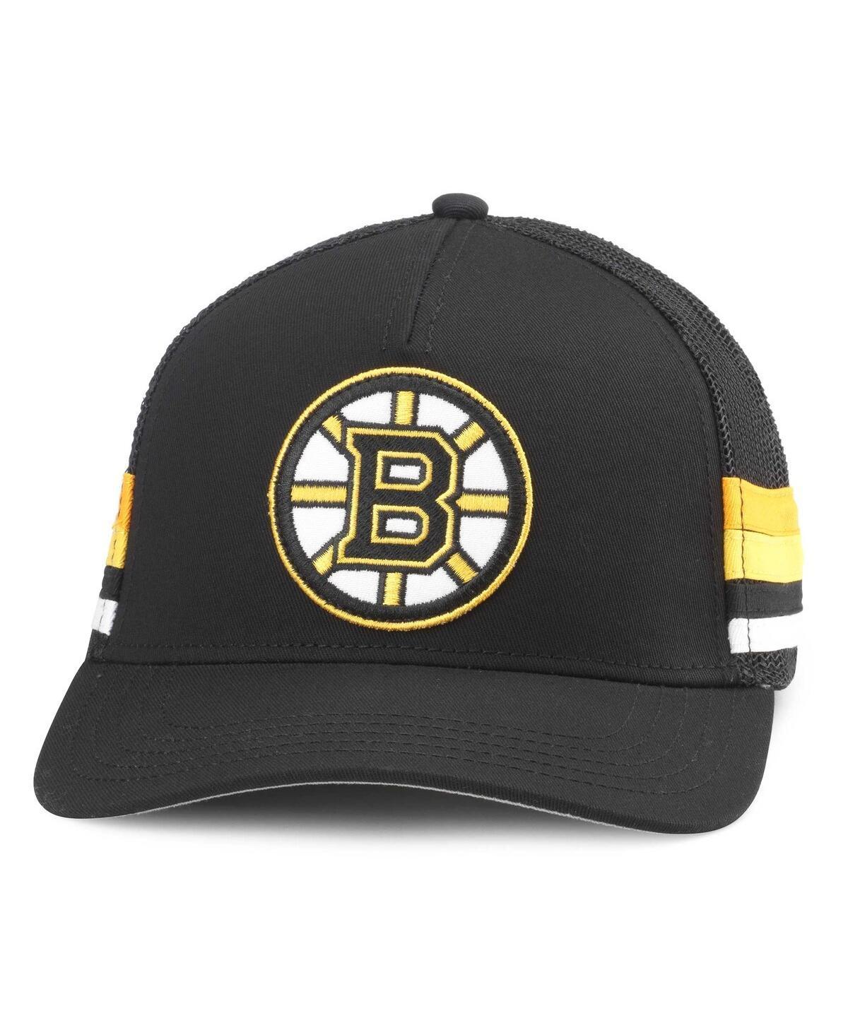Men's American Needle Black Boston Bruins HotFoot Stripes Trucker Adjustable Hat Product Image