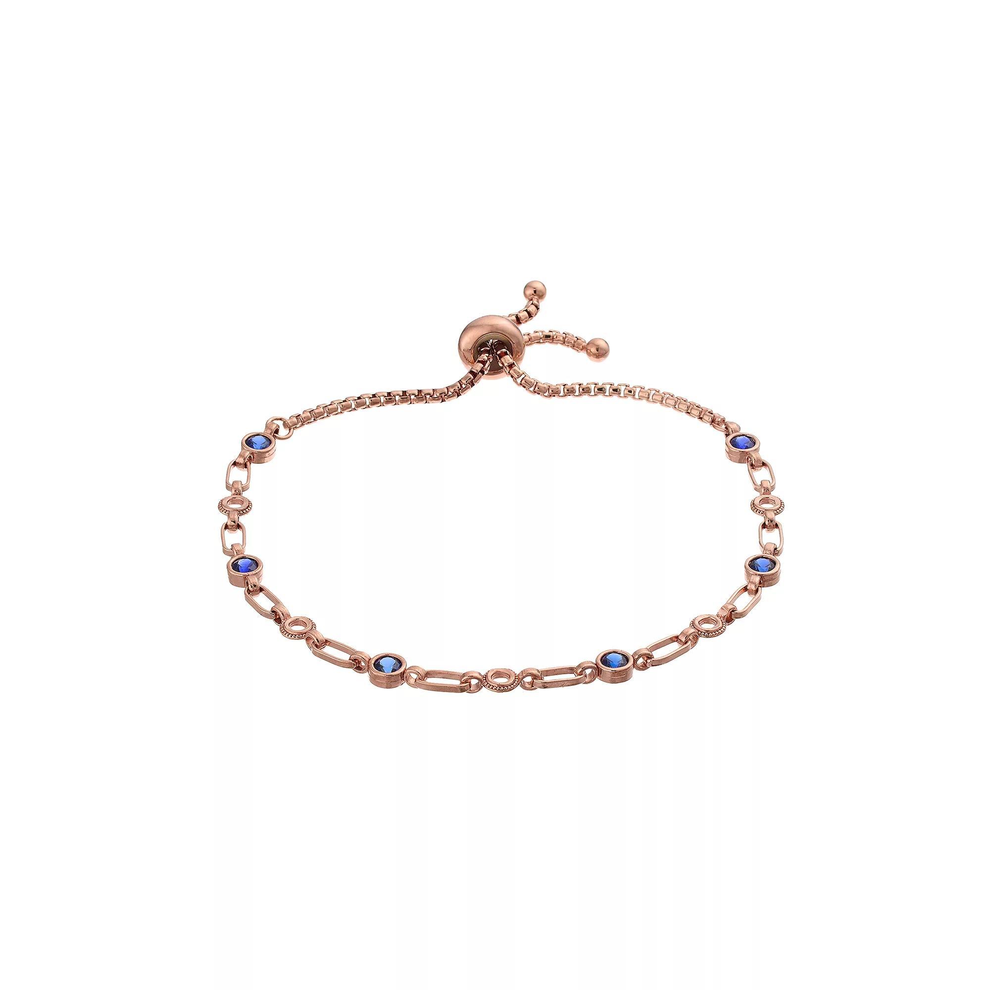 Kristen Kesho Sterling Silver Lab-Created Sapphire & Circle Link Adjustable Bolo Bracelet, Women's, Size: 9.50, Gold Tone Product Image