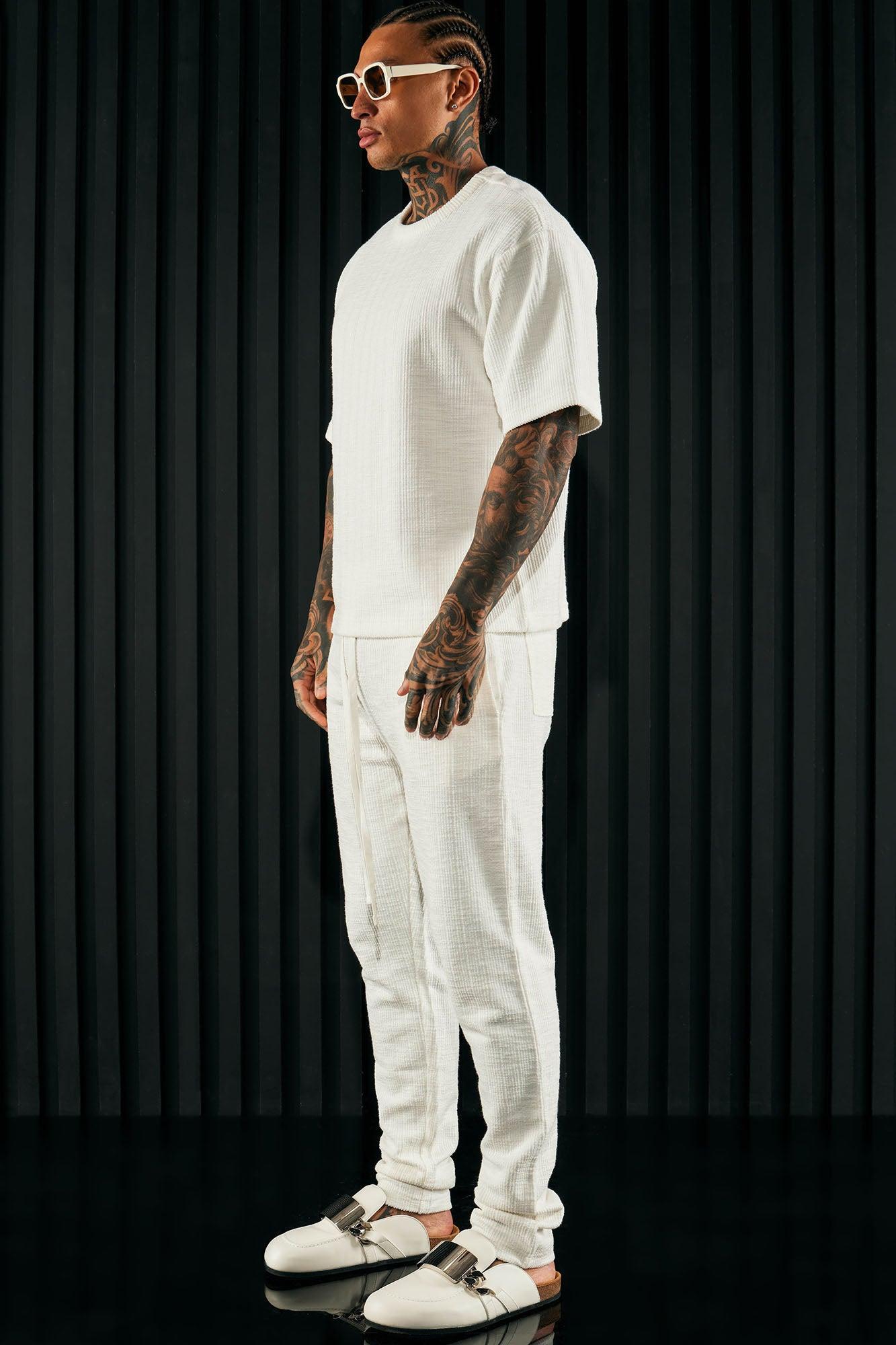 Dean Textured Slim Pants - White Product Image