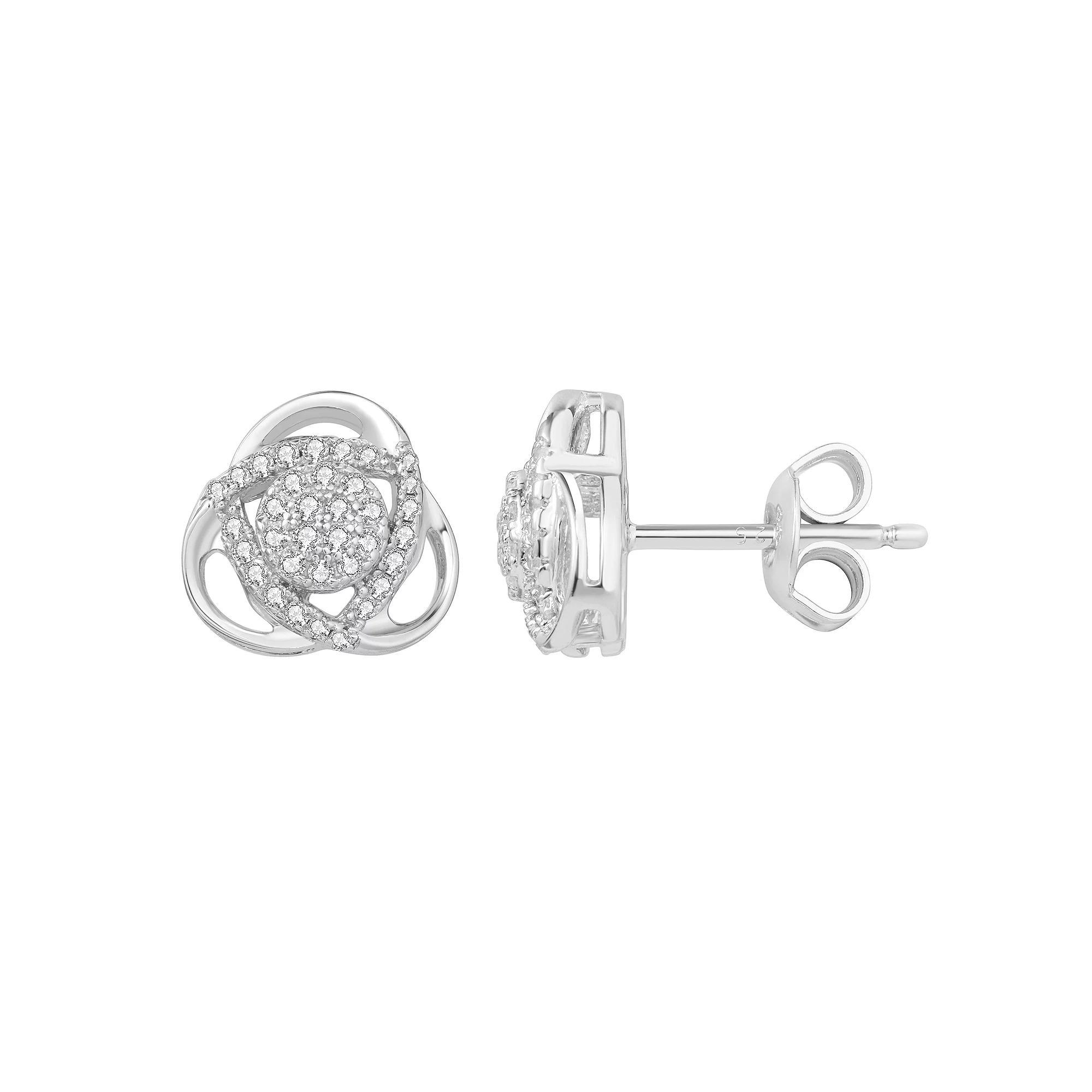 Sterling Silver 1/4 Carat T.W. Diamond Knot Stud Earrings, Women's Product Image