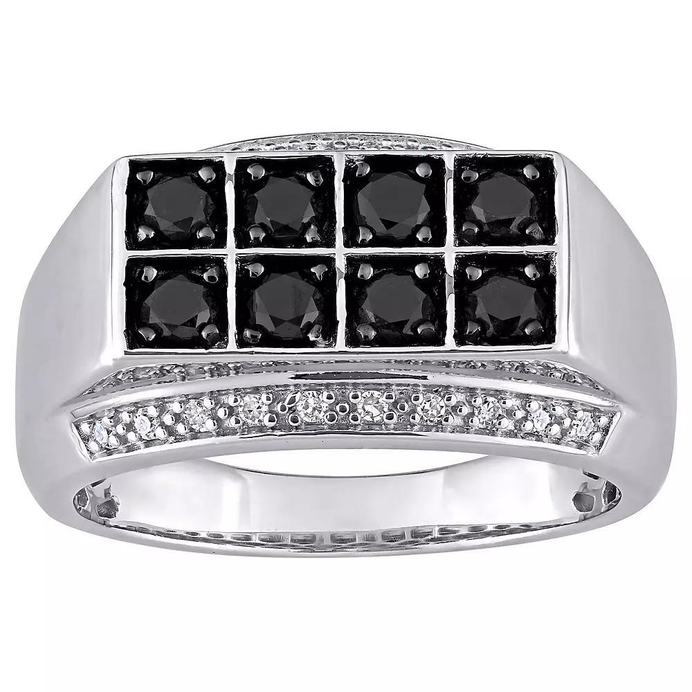 Stella Grace Men's Sterling Silver 1 Carat T.W Black & White Diamond Double Row Ring, Size: 9 Product Image