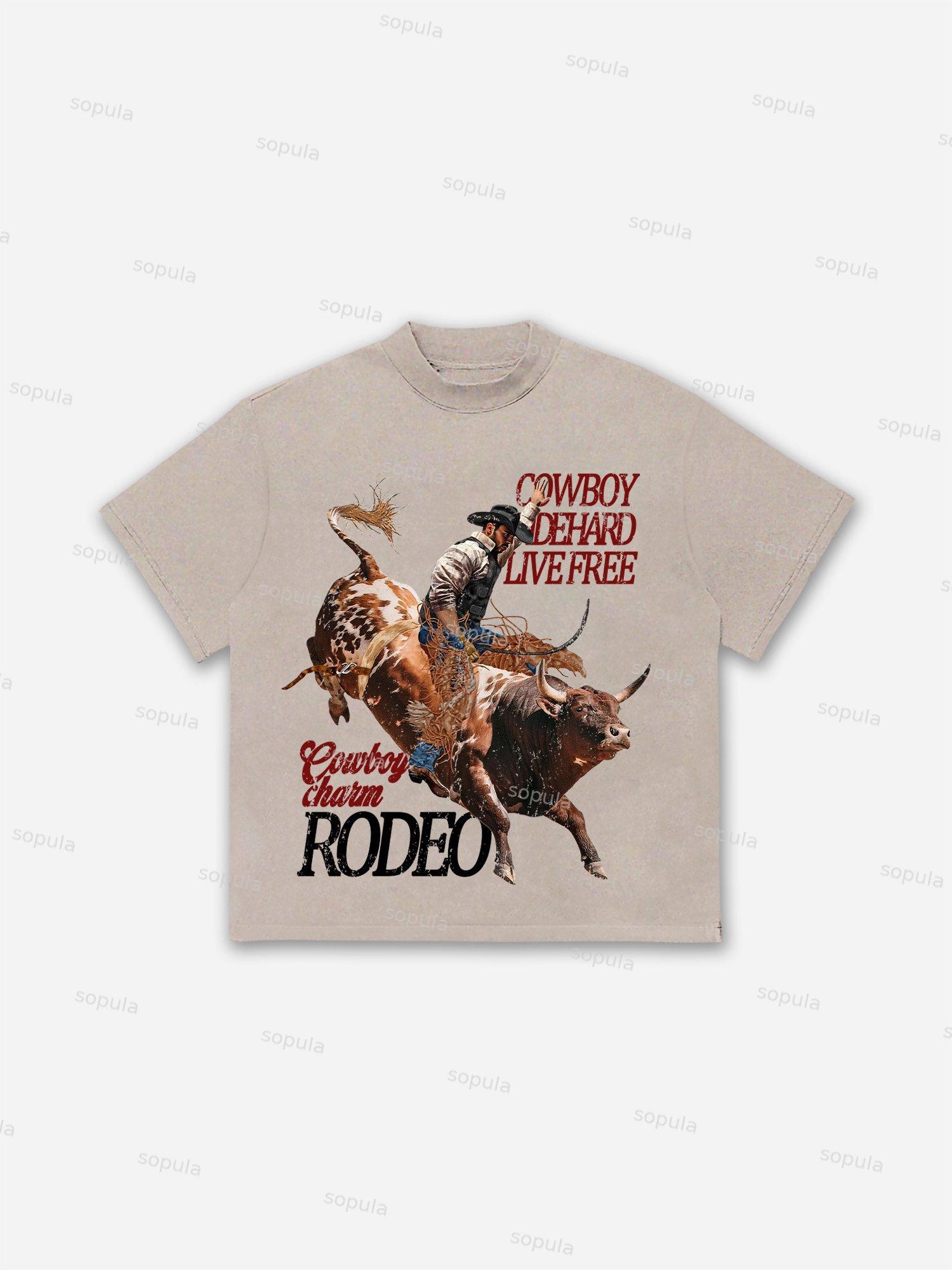 Rodeo Cowboy Charm Print Cotton T-shirt Product Image