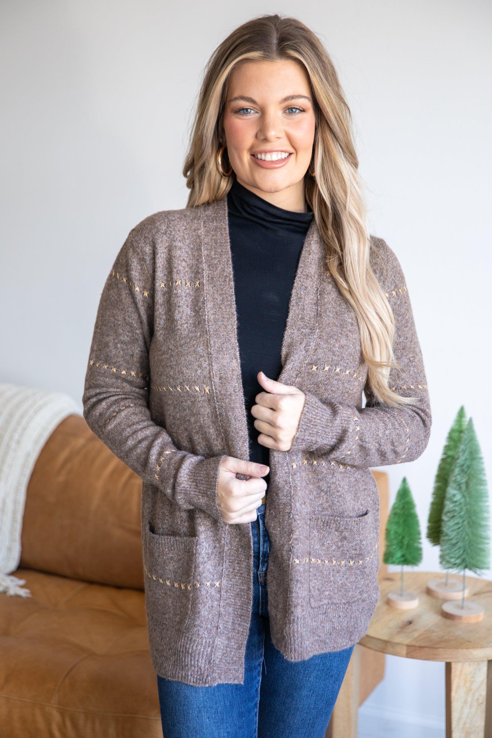Mocha and Metallic Gold Detail Cardigan Product Image