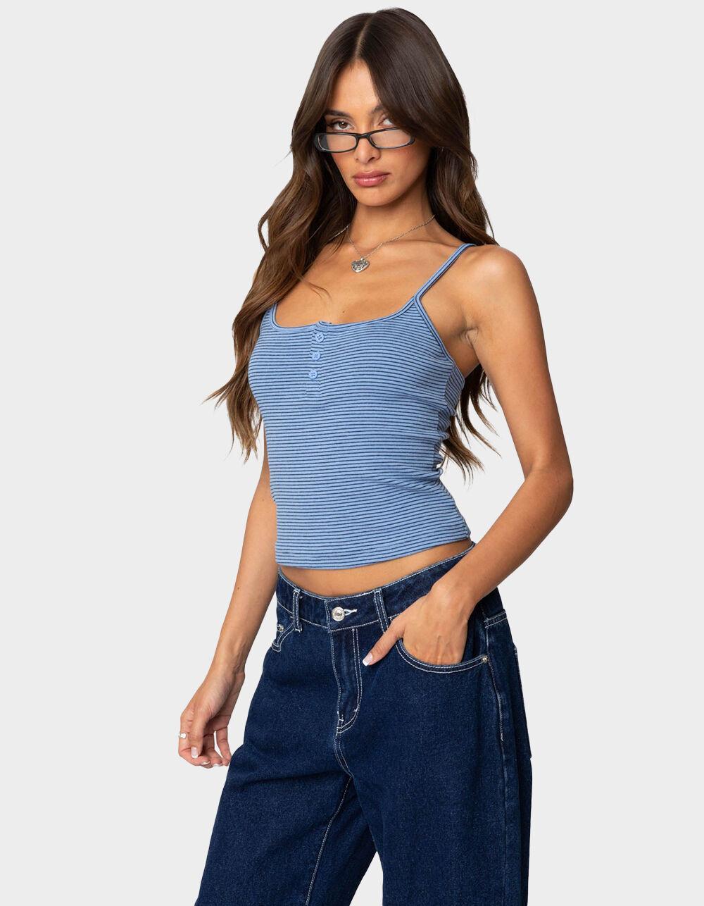 EDIKTED Striped Henley Tank Top Product Image
