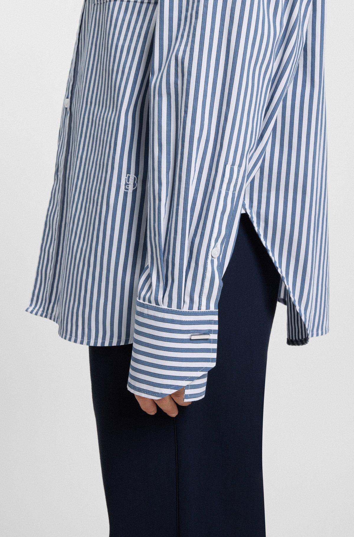 BOSS - Cotton blouse with vertical stripes - Light Blue Product Image