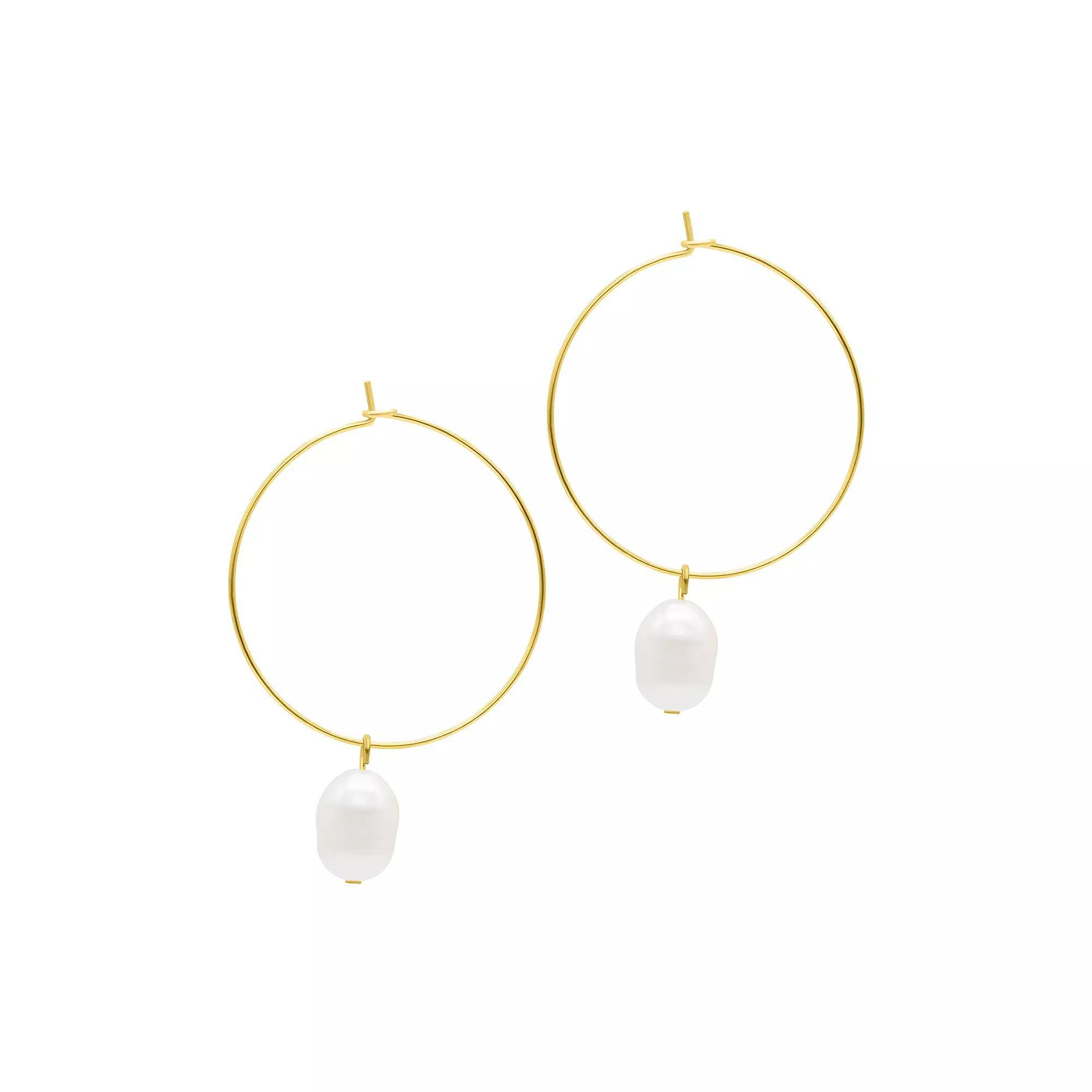 Adornia Gold Tone Freshwater Cultured Pearl Wire Hoop Earrings, Women's Product Image