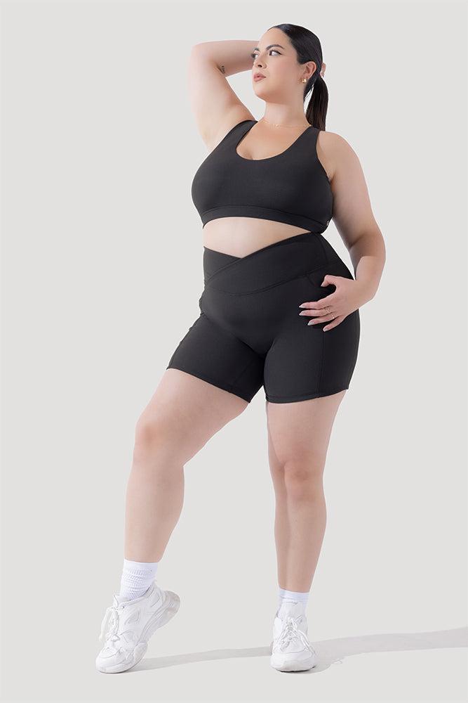 Crisscross Hourglass® Midi Shorts with Pockets (Ribbed) - Dark Charcoal Product Image
