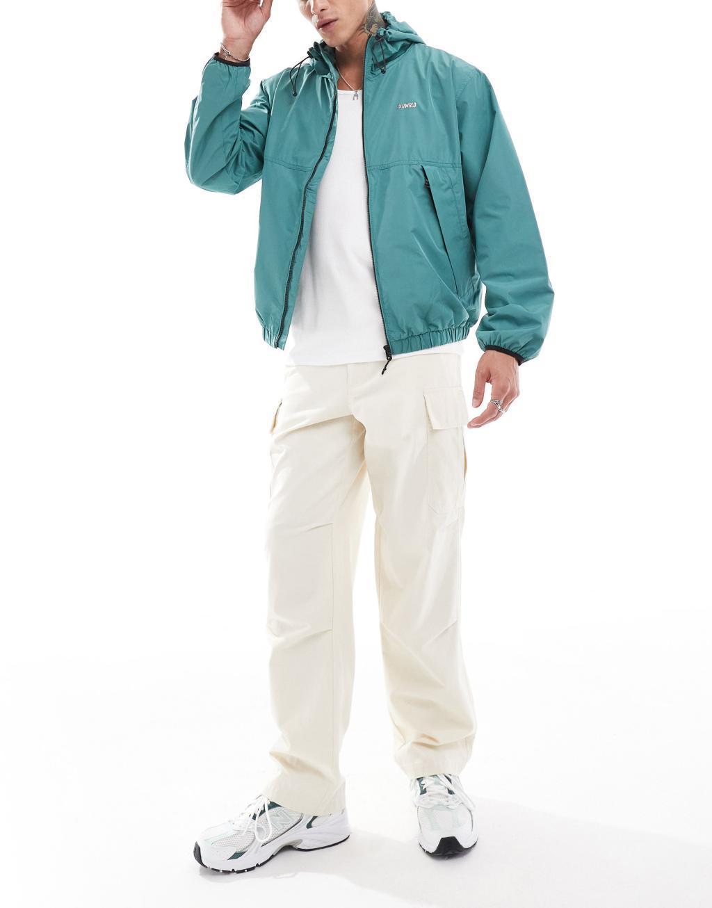 Bershka nylon windbreaker in turquoise Product Image