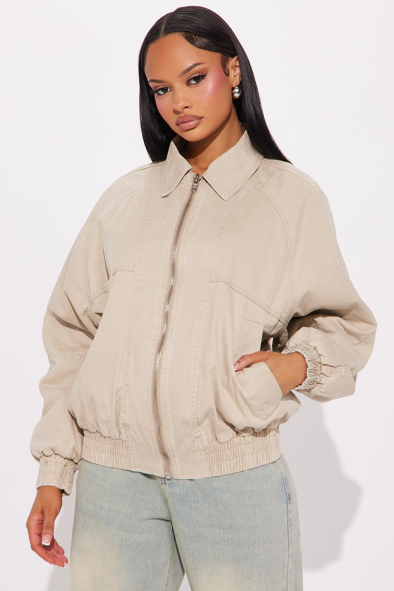 Make Time Oversized Washed Bomber Jacket - Tan Product Image