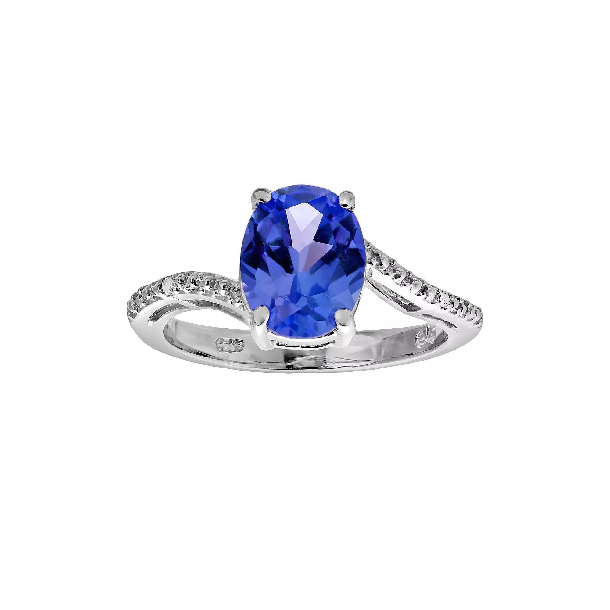 Gemminded Sterling Silver Blue Topaz and Diamond Accent Oval Ring, Women's, Size: 6 Product Image