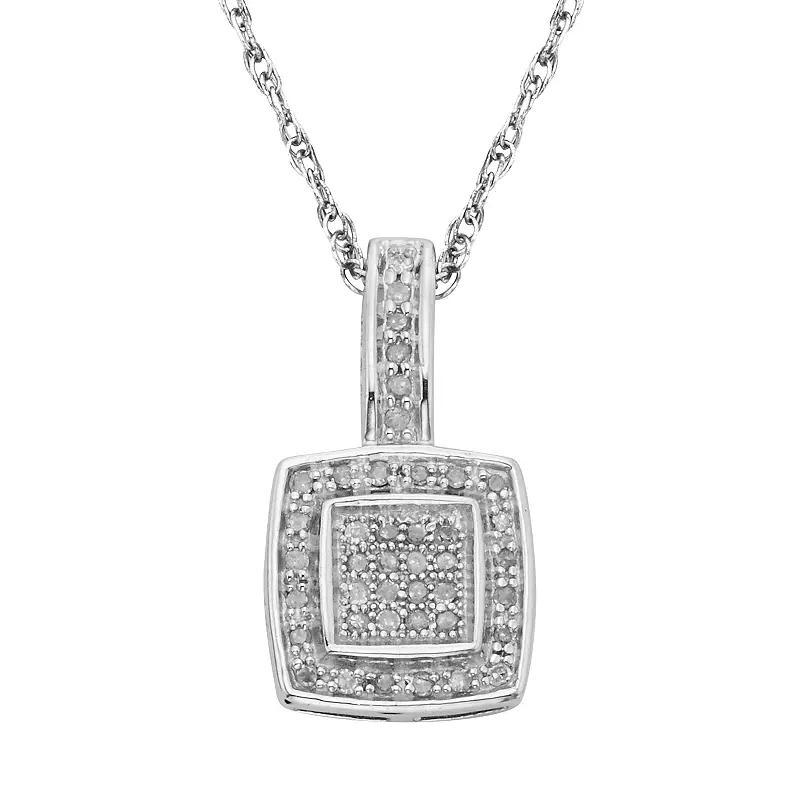 Jewelexcess Sterling Silver 1/7-ct. T.W. Diamond Halo Pendant, Women's, Size: 18", White Product Image