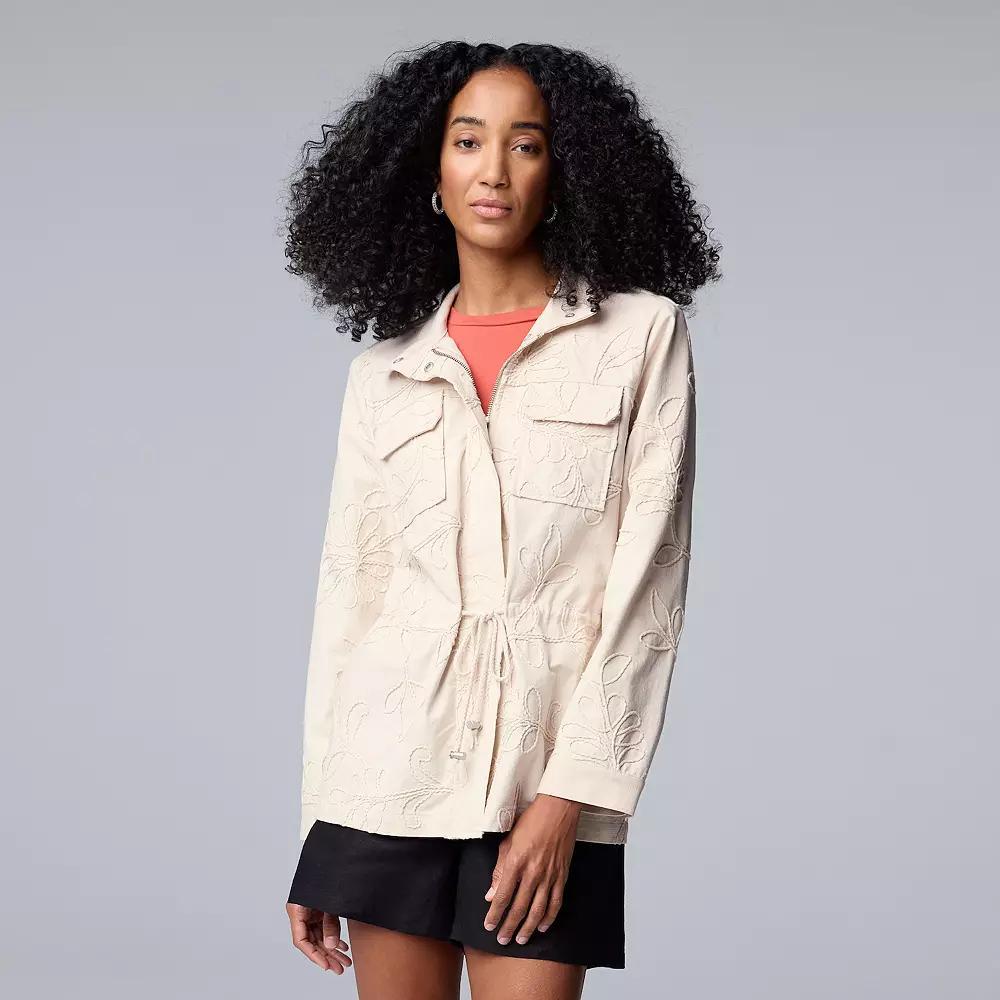 Petite Simply Vera Vera Wang Embroidered Utility Jacket, Womens Product Image