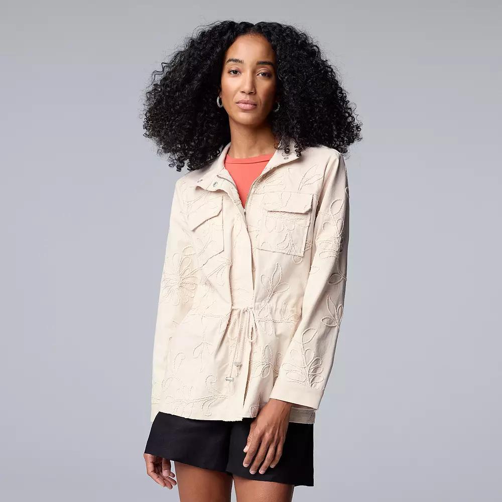 Petite Simply Vera Vera Wang Embroidered Utility Jacket, Womens Product Image