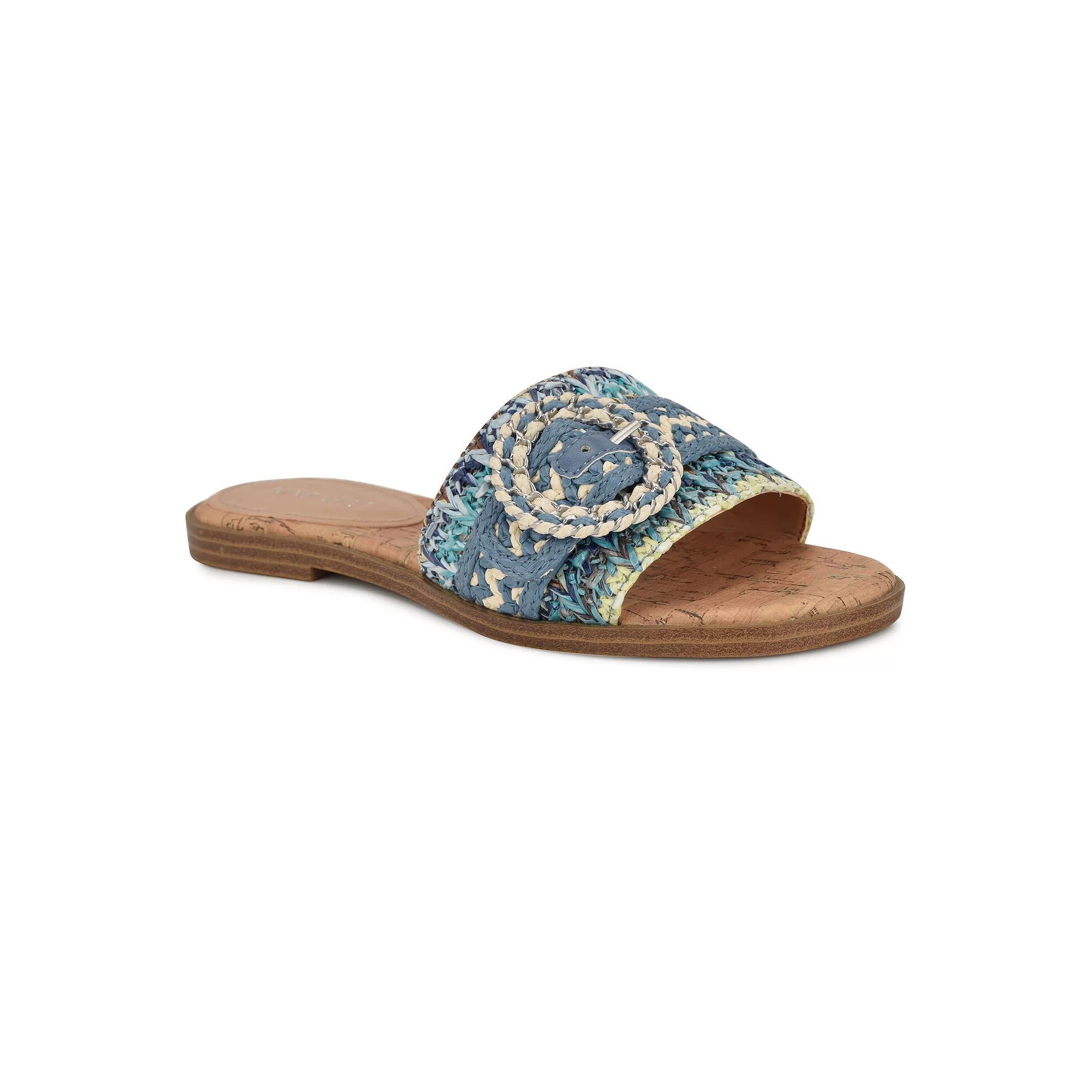 Nine West Poland Open Toe Slip-On Women's Casual Flat Sandals, Size: 7.5, Blue Ivory Team Product Image