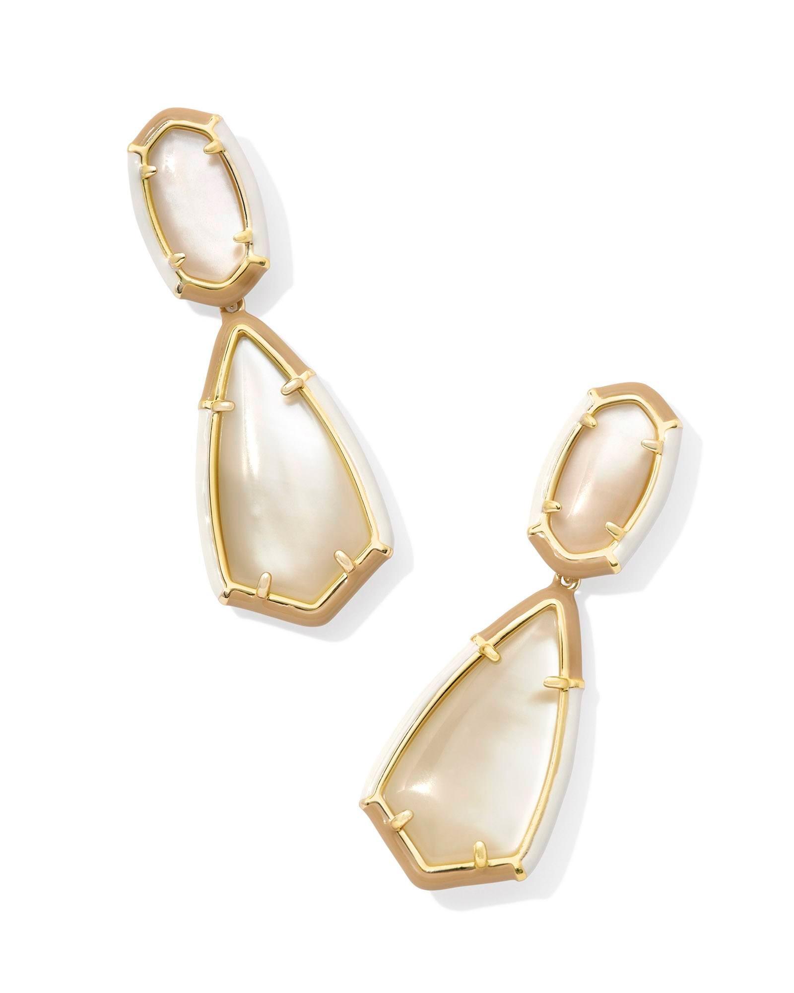 Camry Gold Enamel Frame Statement Earrings in Natural Mother-of-Pearl Product Image